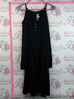 Michael Kors dress Black Long-Sleeve Tie-Neck Drop-Waist Dress open cut out